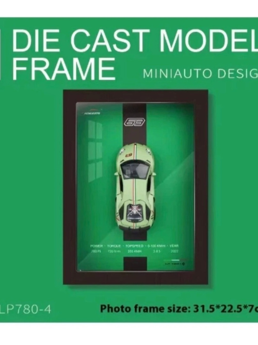 Miniauto Die Cast Model 3D Frame Miniuto Design LP780-4 Green & Black